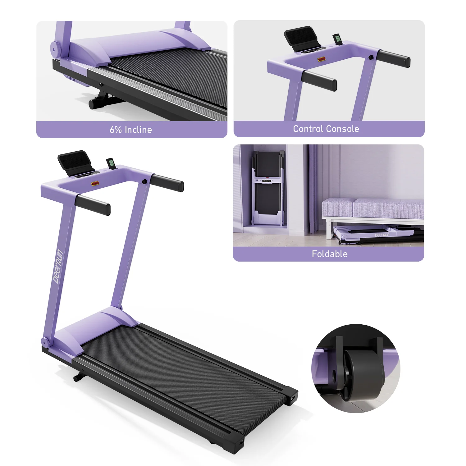 DeerRun All-New 2026 A1 Pro Move+ 6% Incline Foldable Treadmill——Upgraded Chip & NFC Support | 350 lbs, 10 mph Dreamy Violet - Image 3