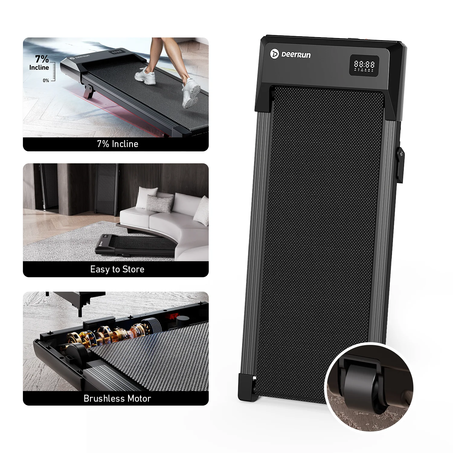 DeerRun Q2 Urban 7% Incline Under-desk Walking Pad with Smart Control | Black - Image 13