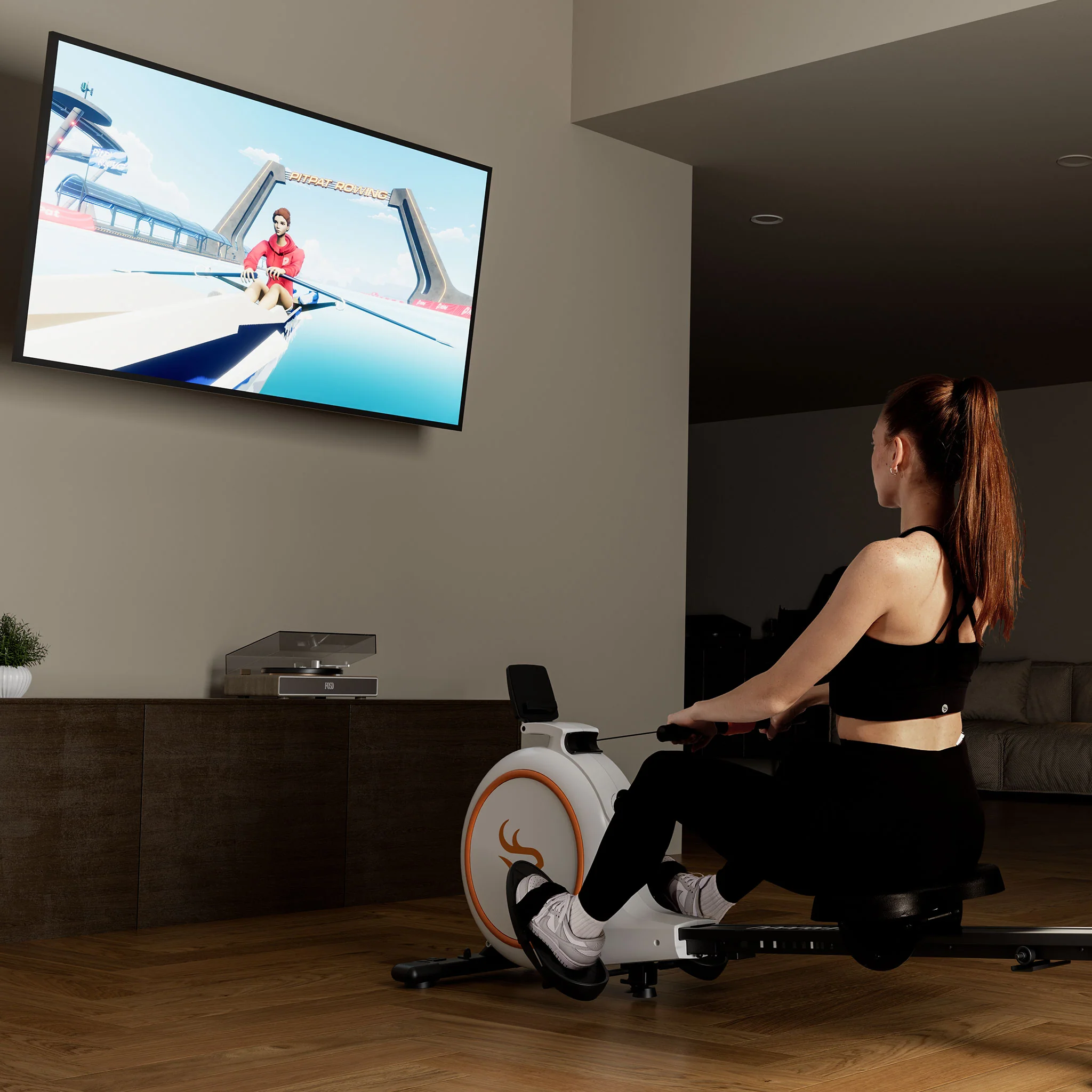 DeerRun RW600 Adjustable Magnetic Resistance Long Slide Rail Smart Rowing Machine with PitPat - Image 8
